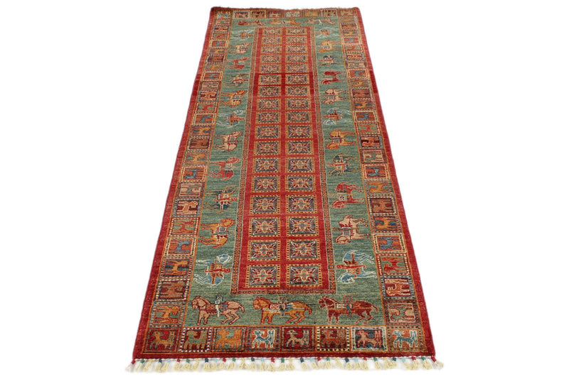 3x8 Red and Green Anatolian Traditional Runner