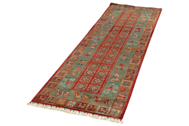 3x8 Red and Green Anatolian Traditional Runner