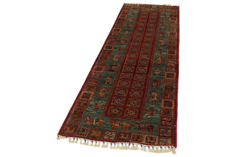 3x8 Red and Green Anatolian Traditional Runner