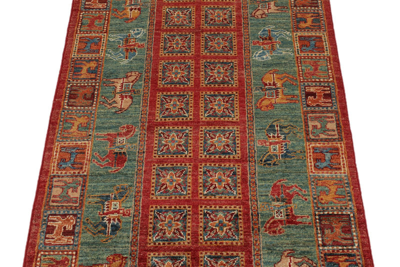 3x8 Red and Green Anatolian Traditional Runner