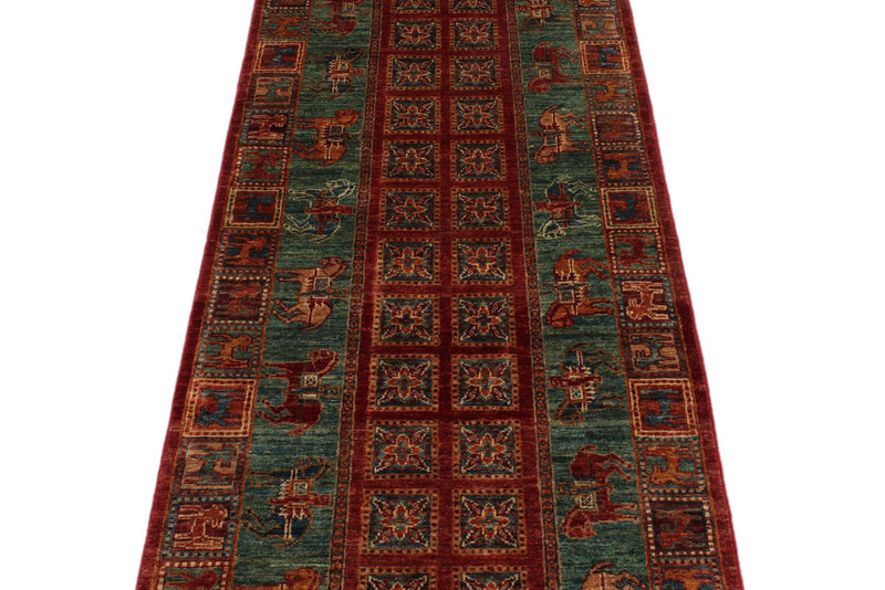 3x8 Red and Green Anatolian Traditional Runner