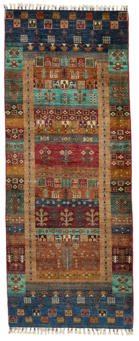 3x7 Navy and Multicolor Tribal Runner