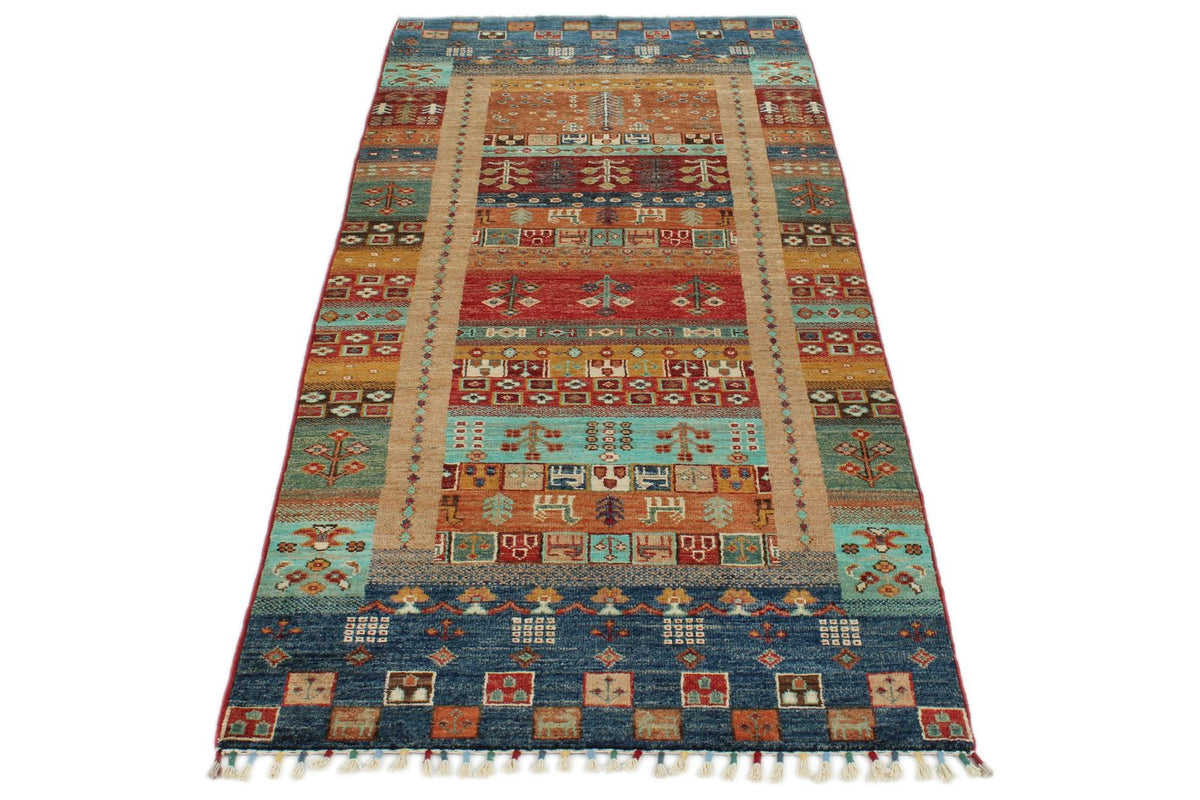 3x7 Navy and Multicolor Tribal Runner