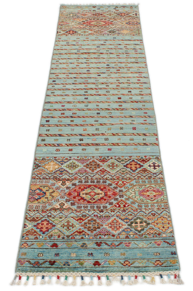 2x8 Light Blue and Multicolor Tribal Runner