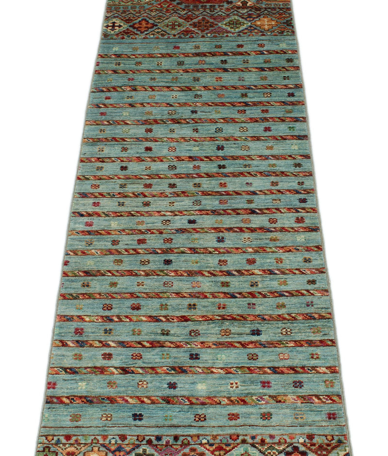 2x8 Light Blue and Multicolor Tribal Runner