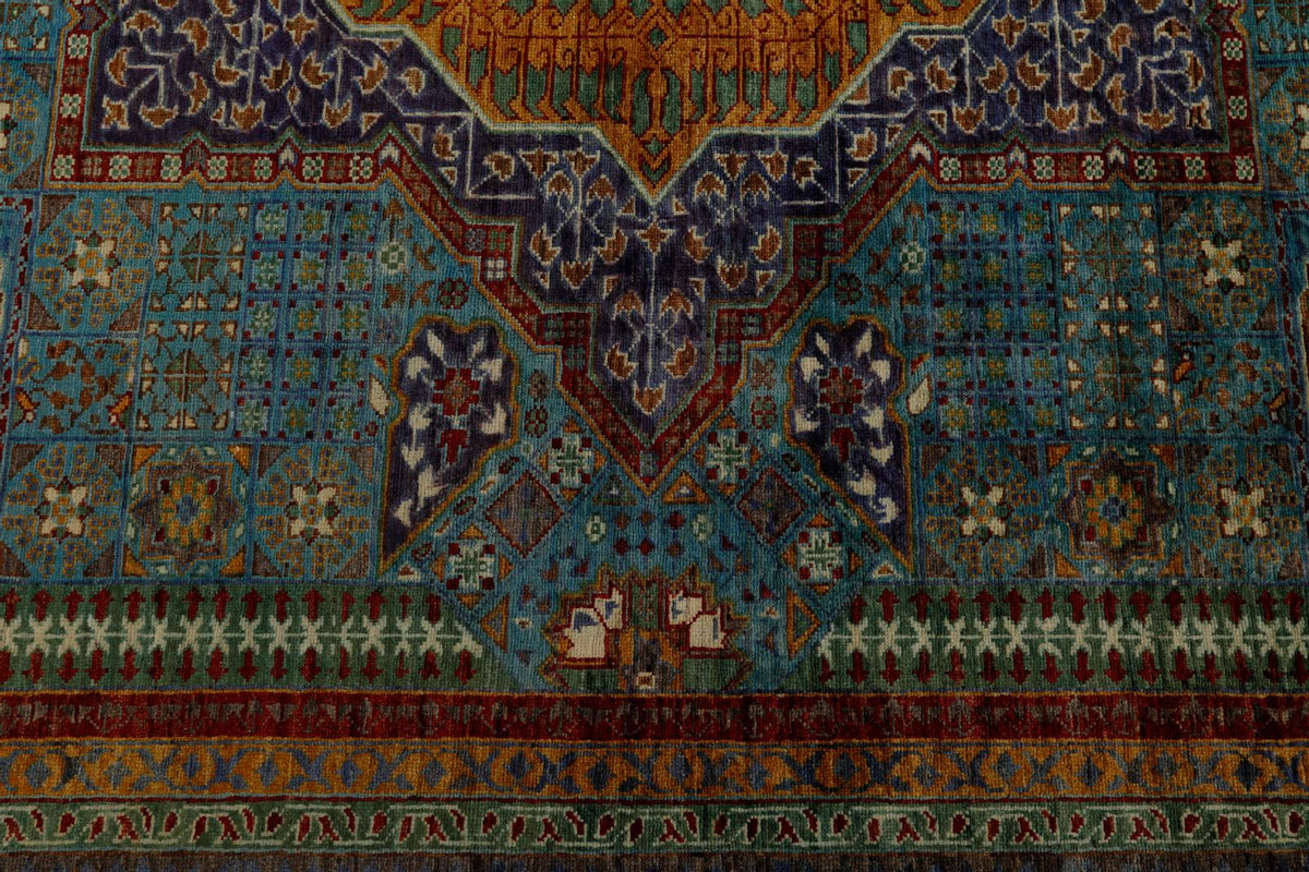 10x13 Light Blue and Gray Turkish Tribal Rug