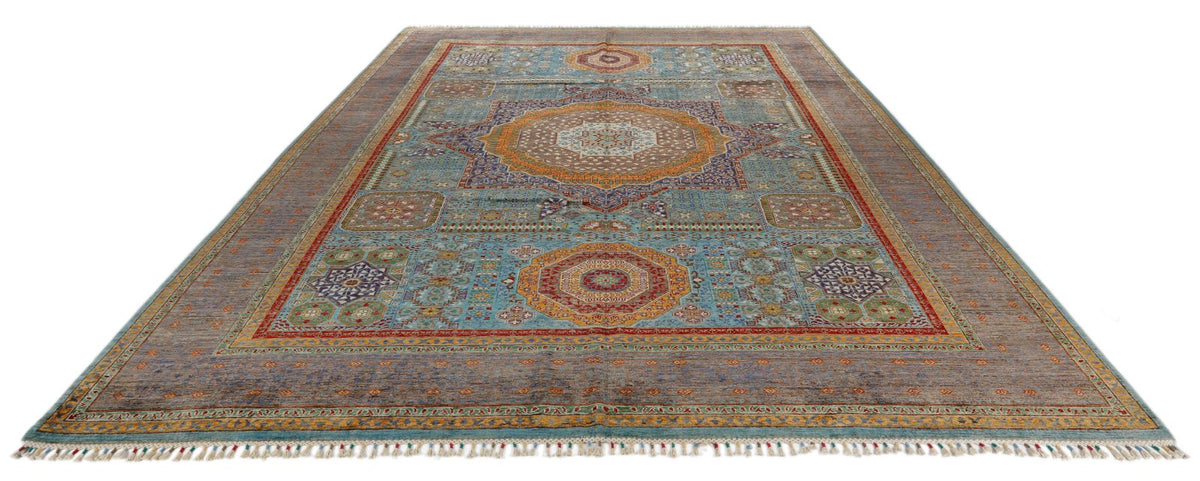 10x13 Light Blue and Gray Turkish Tribal Rug