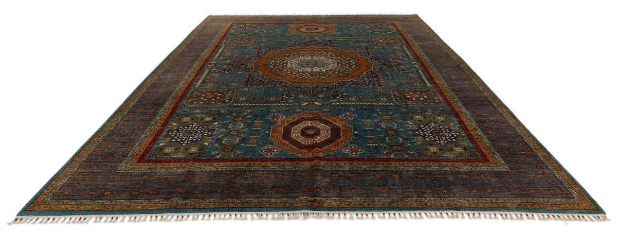 10x13 Light Blue and Gray Turkish Tribal Rug
