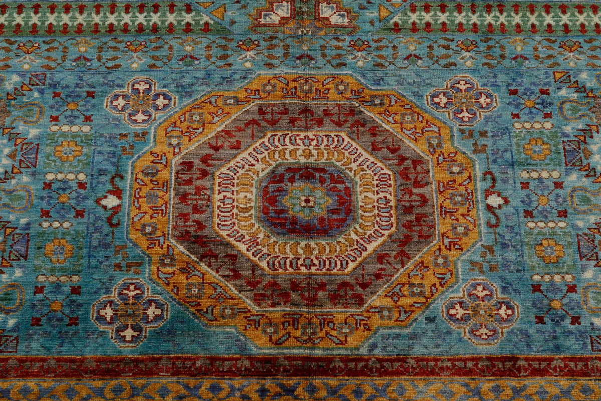 10x13 Light Blue and Gray Turkish Tribal Rug