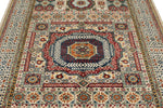 6x8 Ivory and Multicolor Turkish Tribal Rug