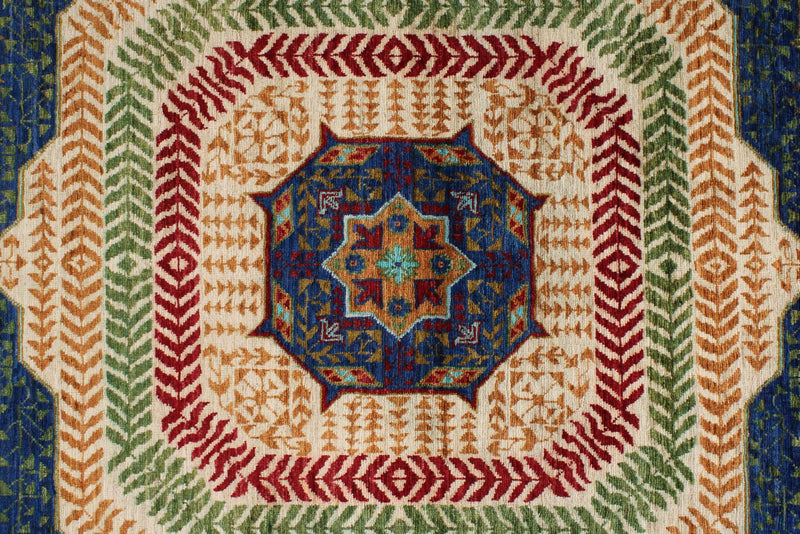 9x12 Turquoıse and Red Turkish Tribal Rug