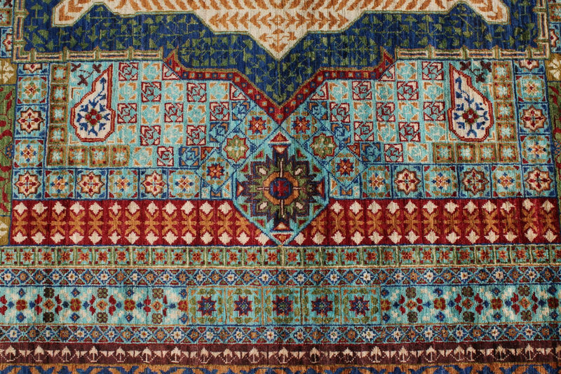 9x12 Turquoıse and Red Turkish Tribal Rug