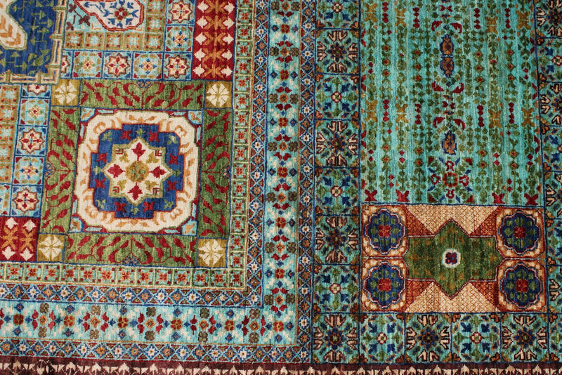 9x12 Turquoıse and Red Turkish Tribal Rug