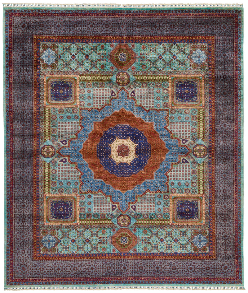 8x10 Light Blue and Purple Turkish Tribal Rug