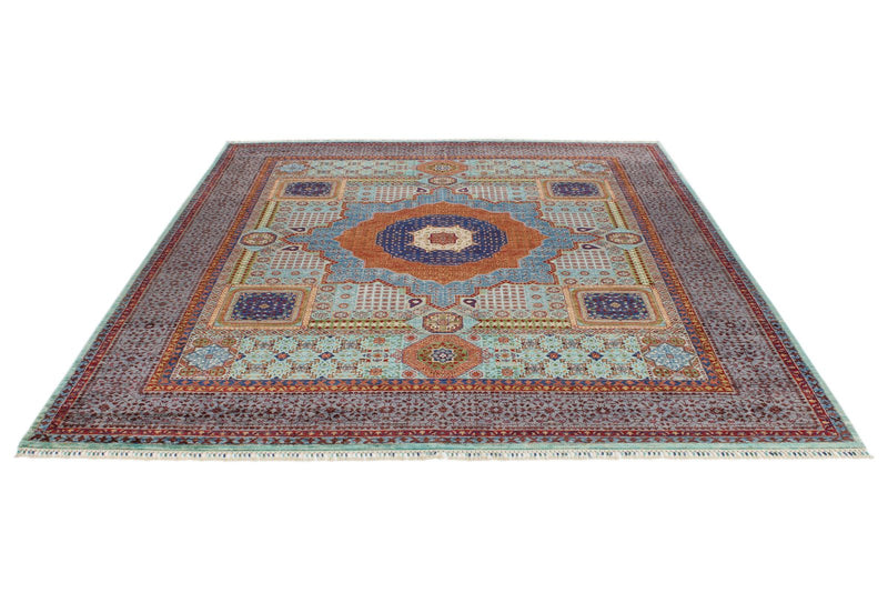 8x10 Light Blue and Purple Turkish Tribal Rug