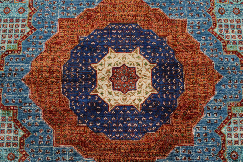 8x10 Light Blue and Purple Turkish Tribal Rug