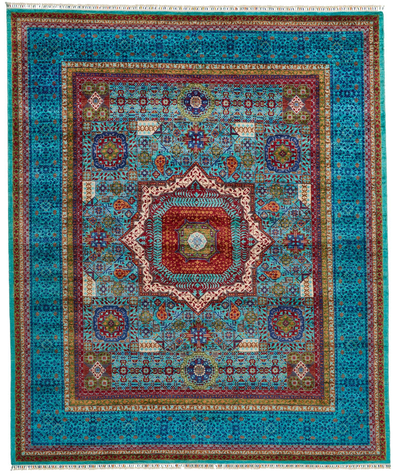 8x10 Light Blue and Turquoıse Turkish Tribal Rug