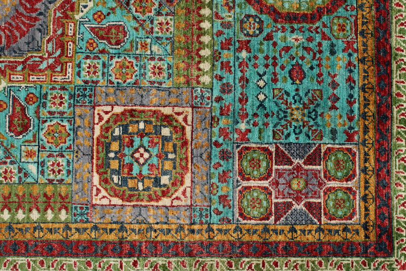 5x7 Turquoıse and Gray Turkish Tribal Rug