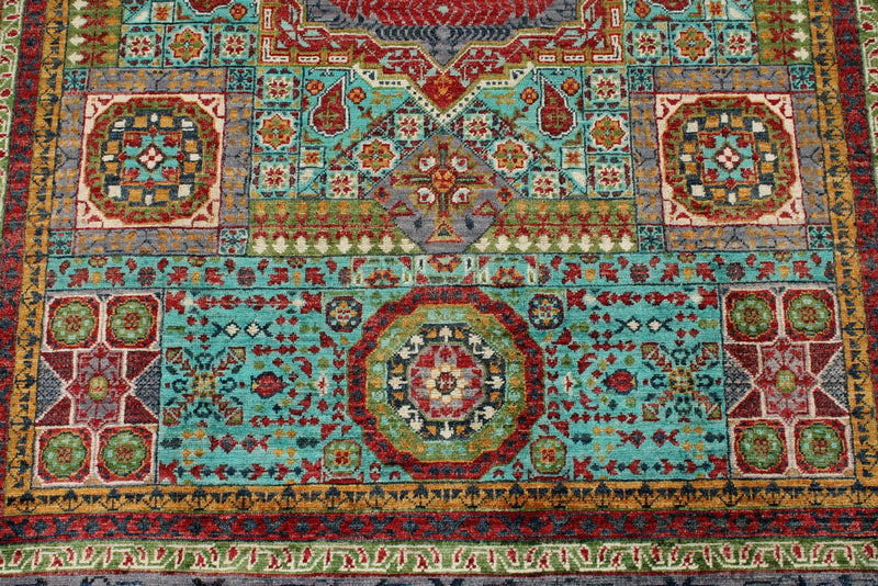 5x7 Turquoıse and Gray Turkish Tribal Rug