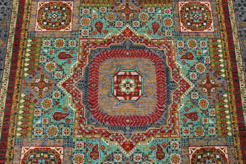 5x7 Turquoıse and Gray Turkish Tribal Rug