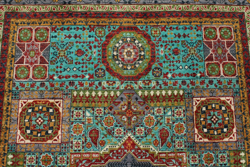 5x7 Turquoıse and Gray Turkish Tribal Rug