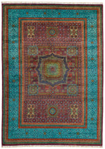 7x10 Red and Turquoise Turkish Tribal Rug