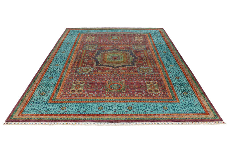 7x10 Red and Turquoise Turkish Tribal Rug