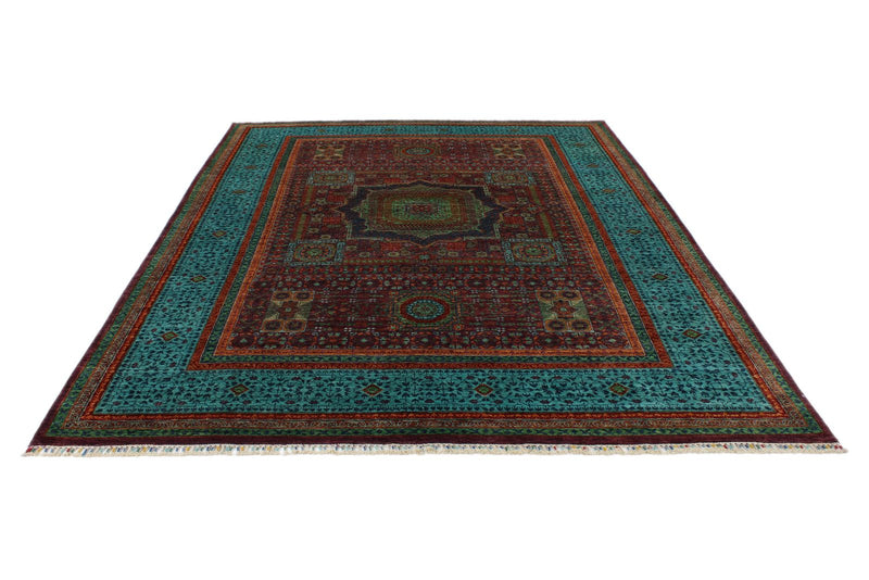 7x10 Red and Turquoise Turkish Tribal Rug