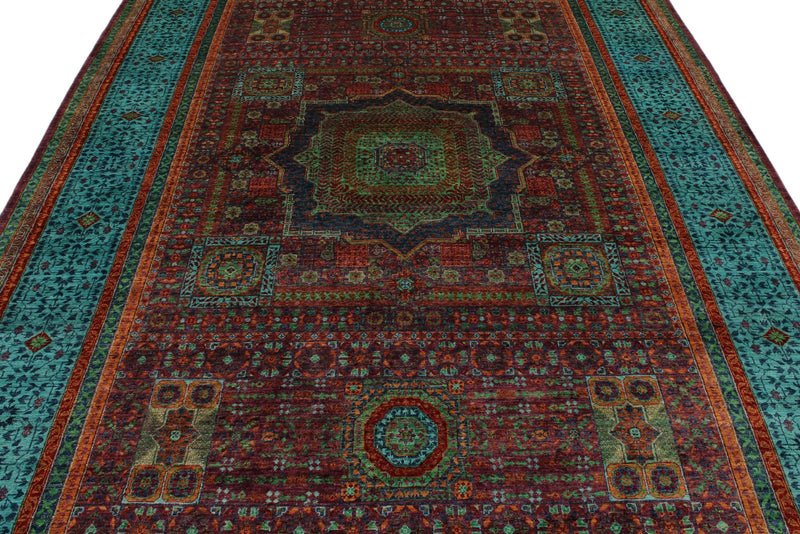 7x10 Red and Turquoise Turkish Tribal Rug