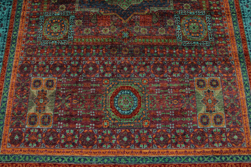 7x10 Red and Turquoise Turkish Tribal Rug