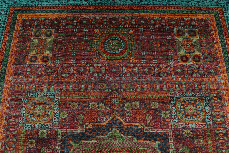 7x10 Red and Turquoise Turkish Tribal Rug