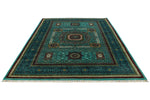 7x10 Turquoise and Multicolor Turkish Tribal Rug