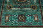 7x10 Turquoise and Multicolor Turkish Tribal Rug