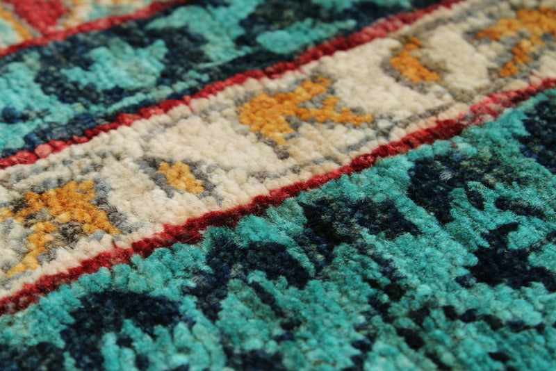 7x10 Green and Turquoise Turkish Tribal Rug