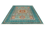 7x10 Green and Turquoise Turkish Tribal Rug