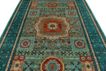 7x10 Green and Turquoise Turkish Tribal Rug