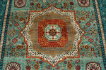 7x10 Green and Turquoise Turkish Tribal Rug