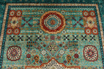 7x10 Green and Turquoise Turkish Tribal Rug