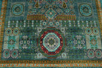 7x10 Turquoise and Green Turkish Tribal Rug