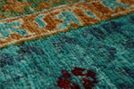 7x10 Turquoise and Green Turkish Tribal Rug