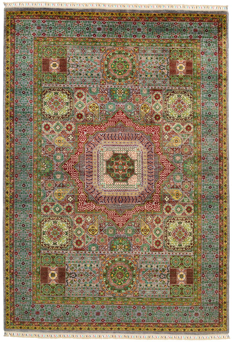 6x8 Multicolor and Gray Turkish Tribal Rug