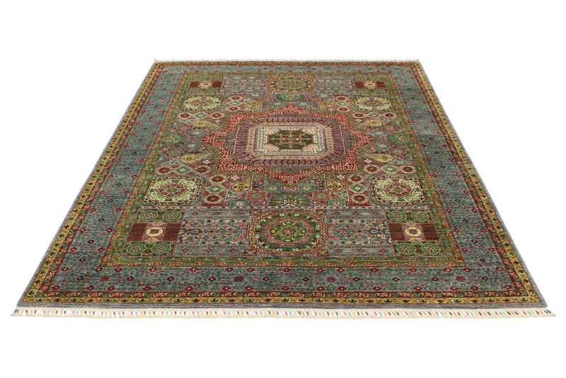 6x8 Multicolor and Gray Turkish Tribal Rug