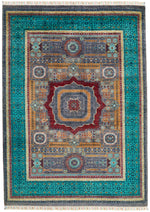 6x8 Gray and Light Blue Turkish Tribal Rug