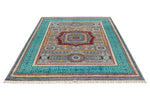 6x8 Gray and Light Blue Turkish Tribal Rug