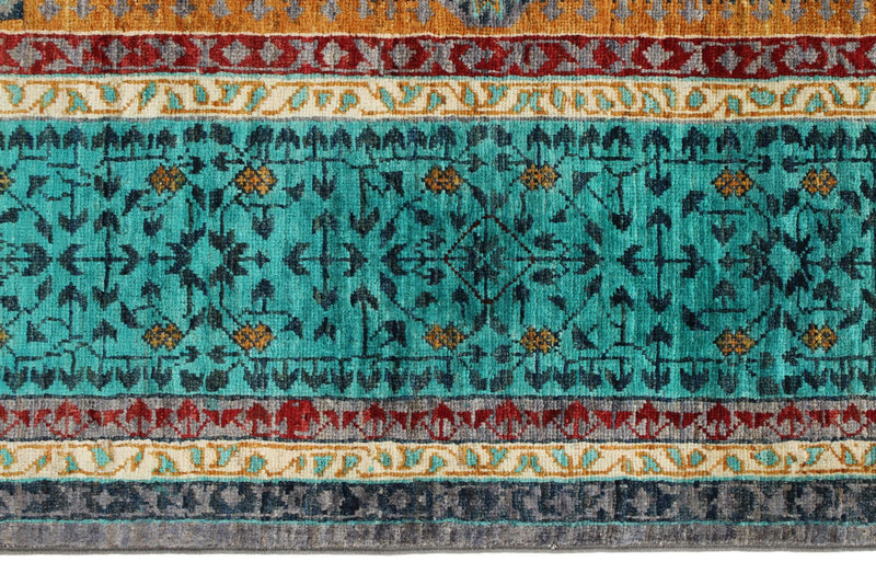 6x8 Gray and Light Blue Turkish Tribal Rug