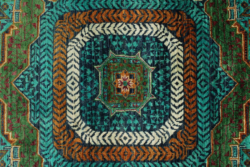 6x8 Green and Turquoıse Turkish Tribal Rug