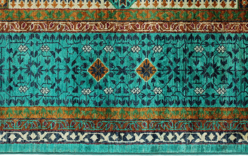 6x8 Green and Turquoıse Turkish Tribal Rug