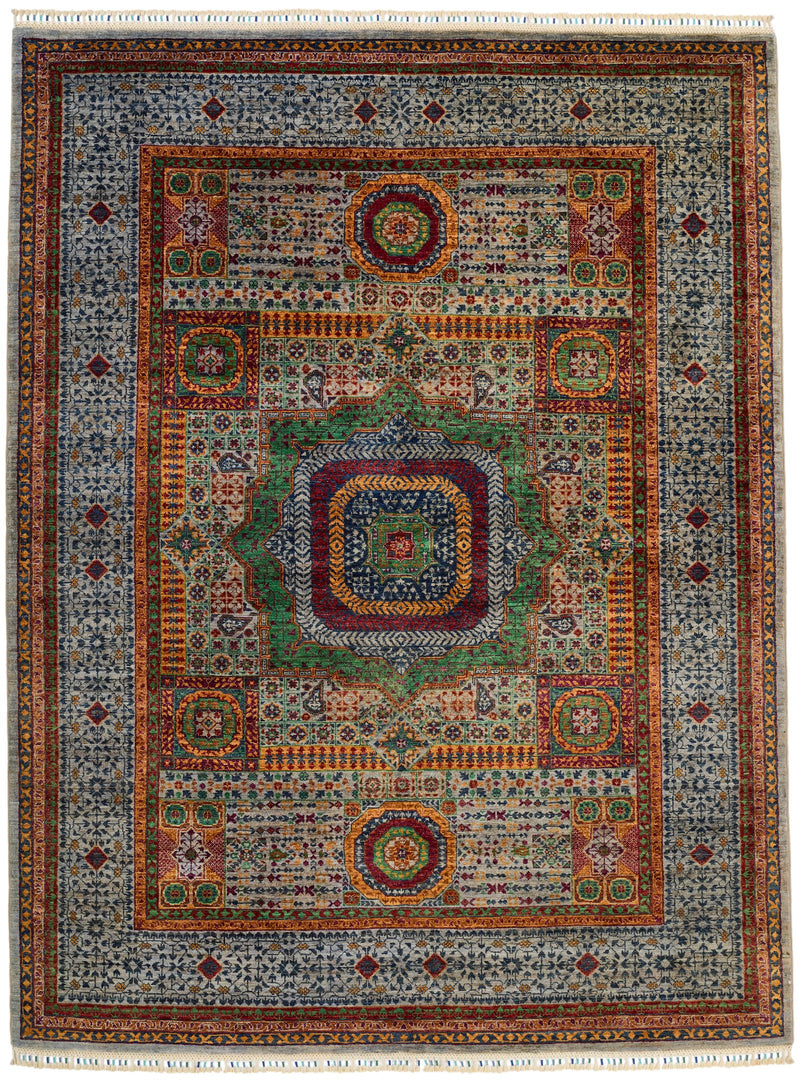 6x8 Multicolor and Gray Turkish Tribal Rug