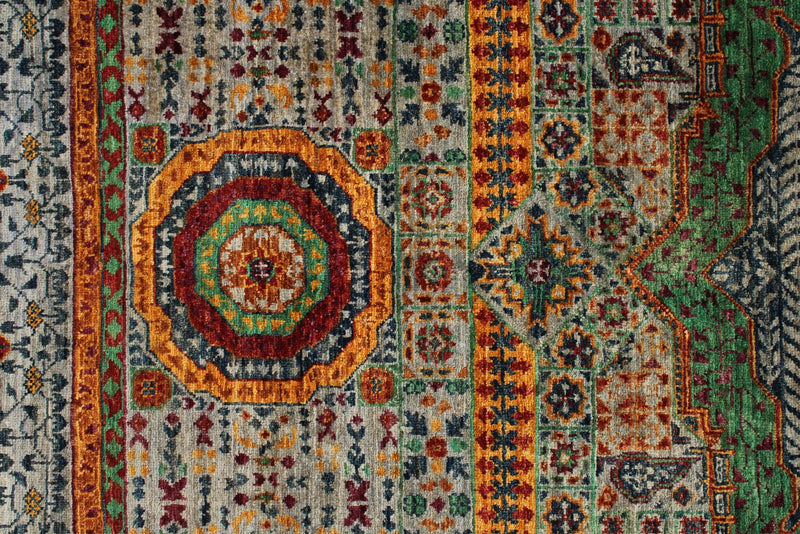 6x8 Multicolor and Gray Turkish Tribal Rug