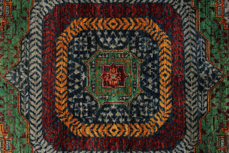 6x8 Multicolor and Gray Turkish Tribal Rug